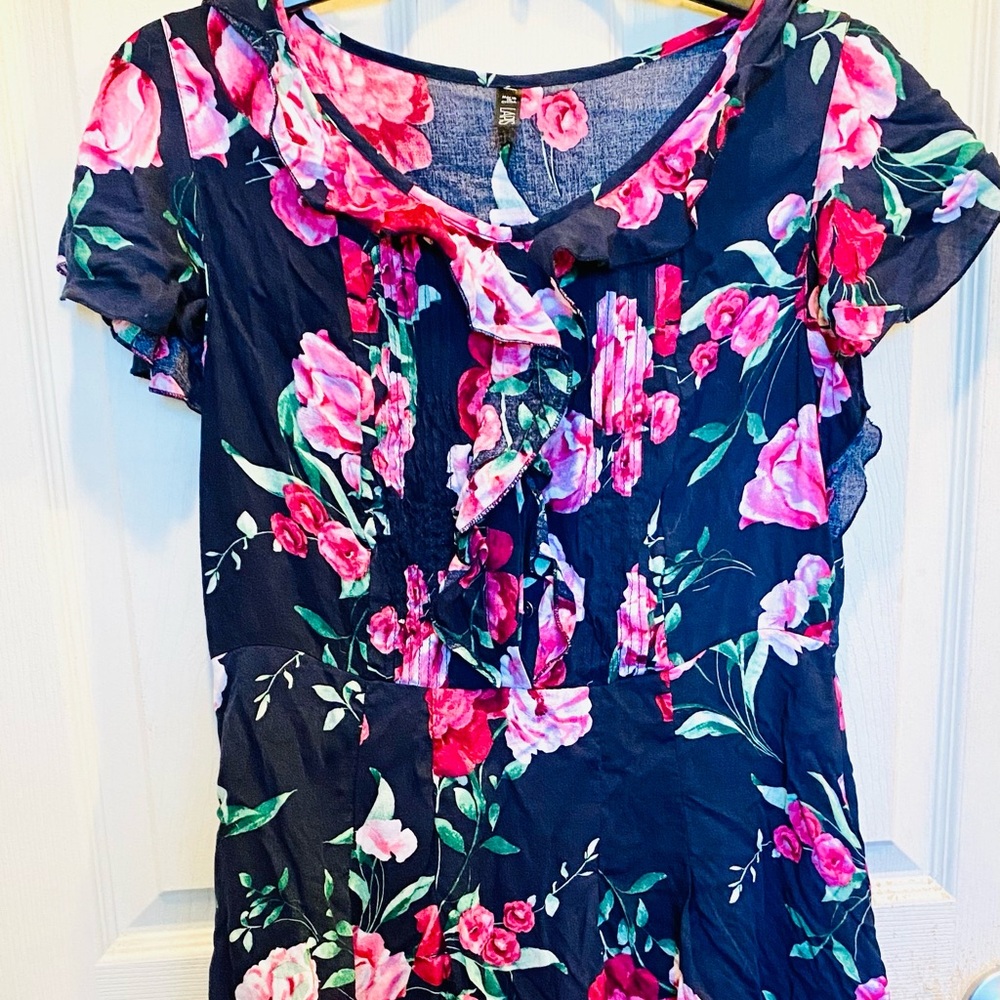 NWT Navy Pink Floral Ruffle Dress